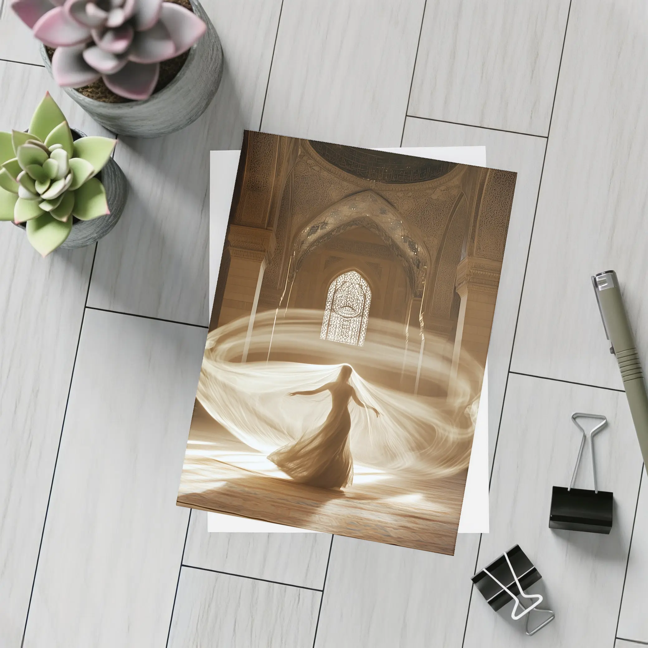 Whirling Woman Dancing Inside Ornate Mosque – Postcards