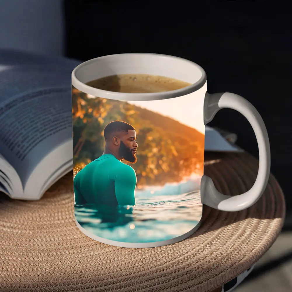 Black Man in Ocean Tropical Sunset – Mugs