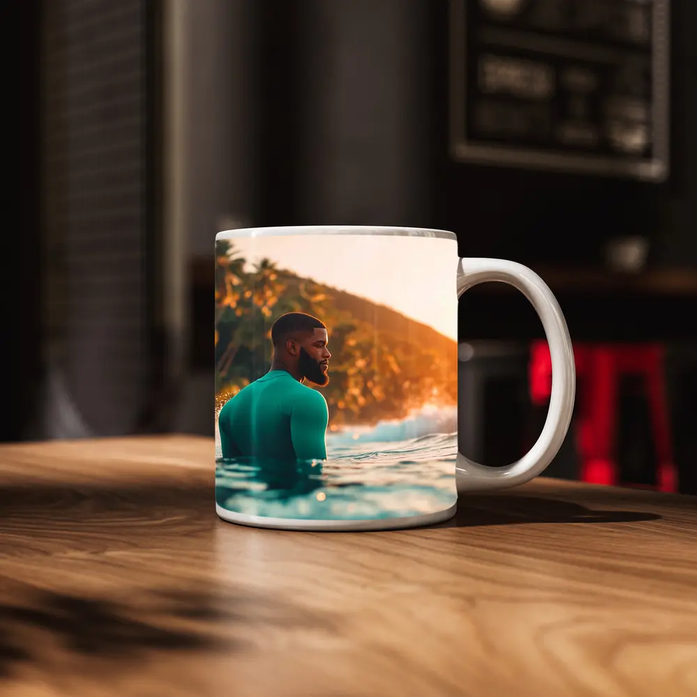 Black Man in Ocean Tropical Sunset – Mugs