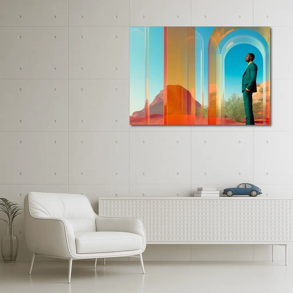 Man in Teal Suit Desert Arch Scene – Wall Art