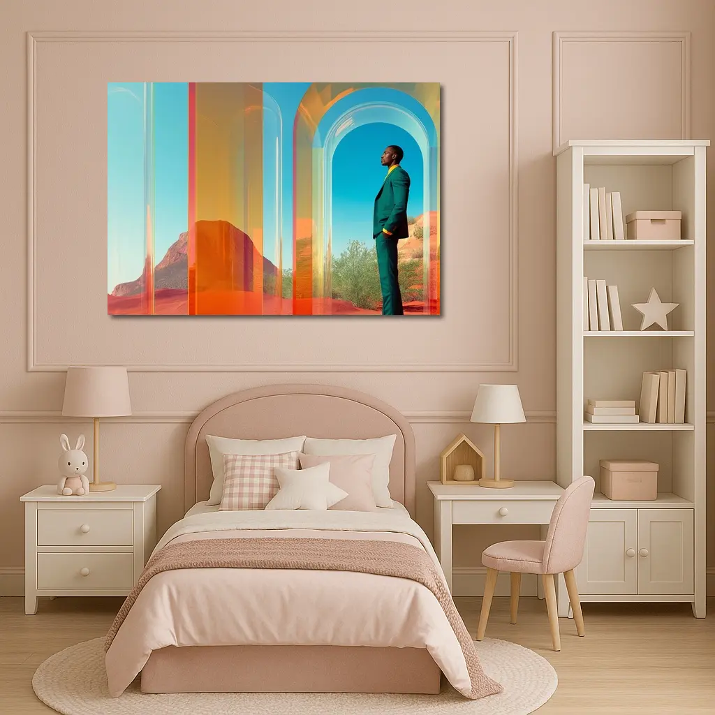Man in Teal Suit Desert Arch Scene – Wall Art