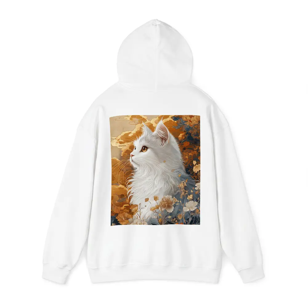 White Cat Japanese Floral Gold Art – Hoodies