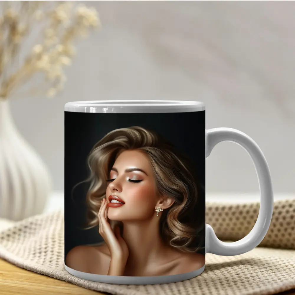 Elegant Woman Portrait Dark Background Glamour – Mugs