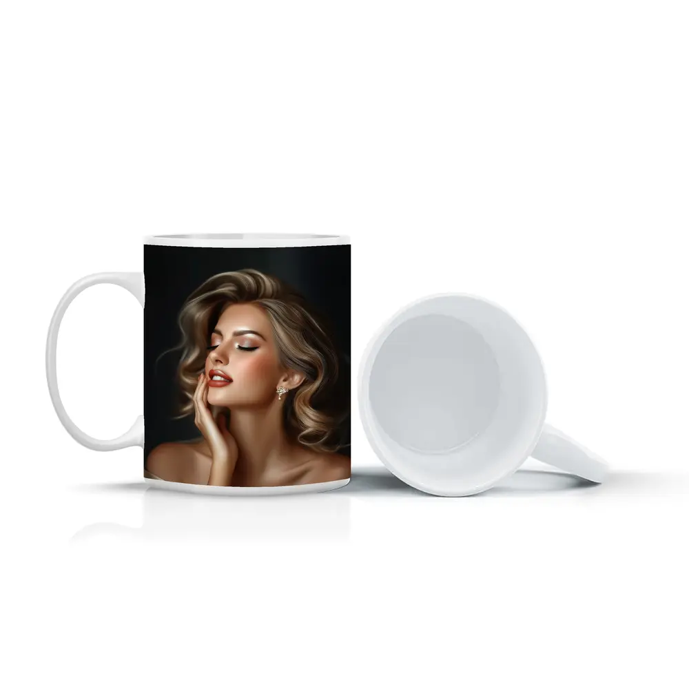 Elegant Woman Portrait Dark Background Glamour – Mugs
