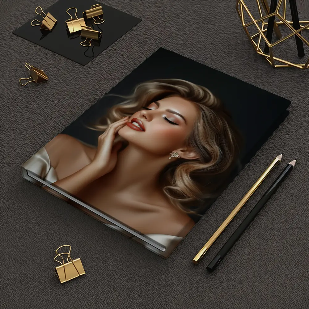 Elegant Woman Portrait Dark Background Glamour – Notebooks