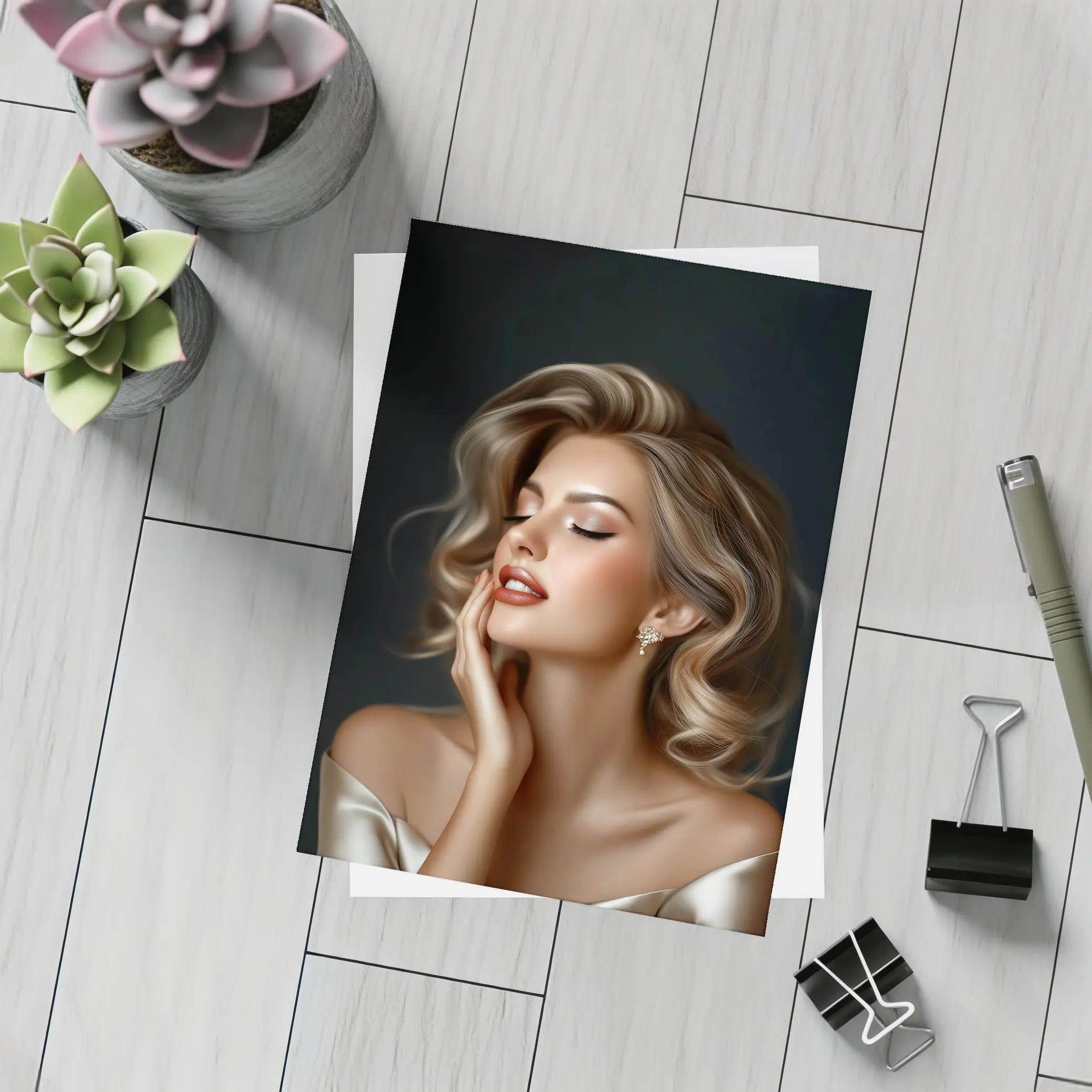 Elegant Woman Portrait Dark Background Glamour – Postcards