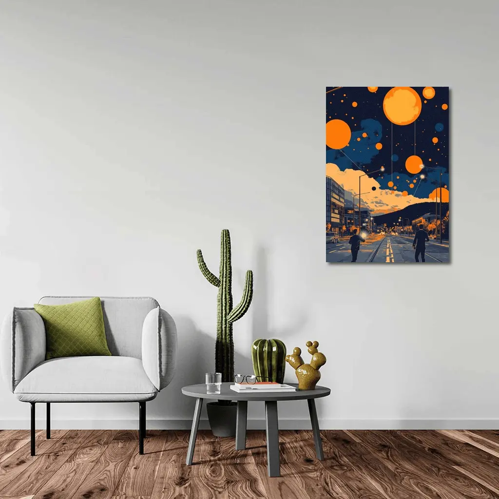Anime City Street Orange Planets Night Sky – Wall Art