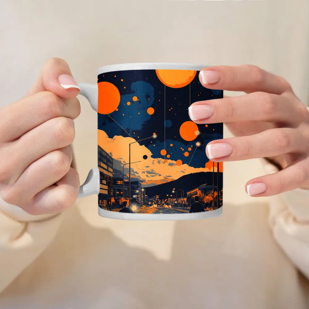 Anime City Street Orange Planets Night Sky – Mugs