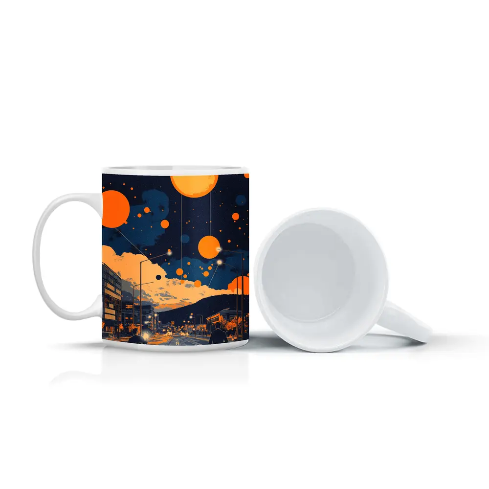 Anime City Street Orange Planets Night Sky – Mugs