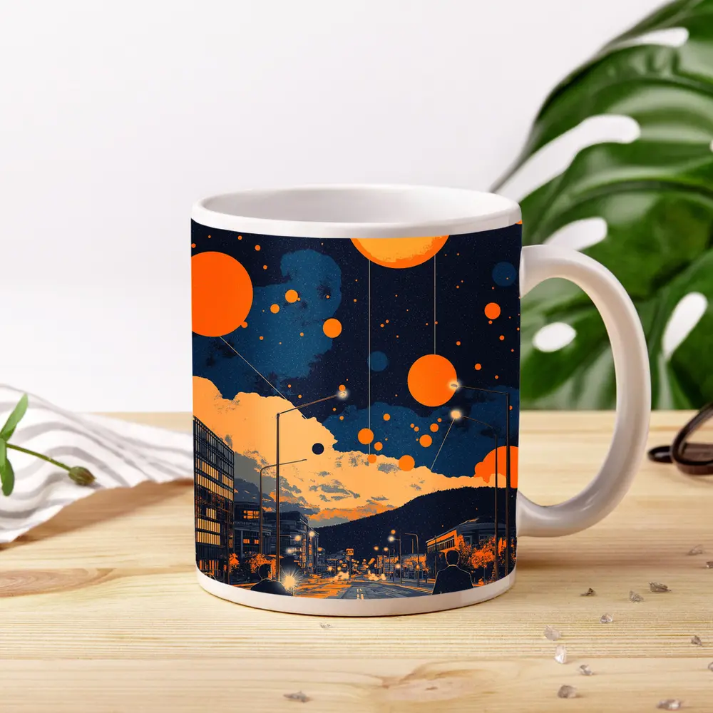 Anime City Street Orange Planets Night Sky – Mugs