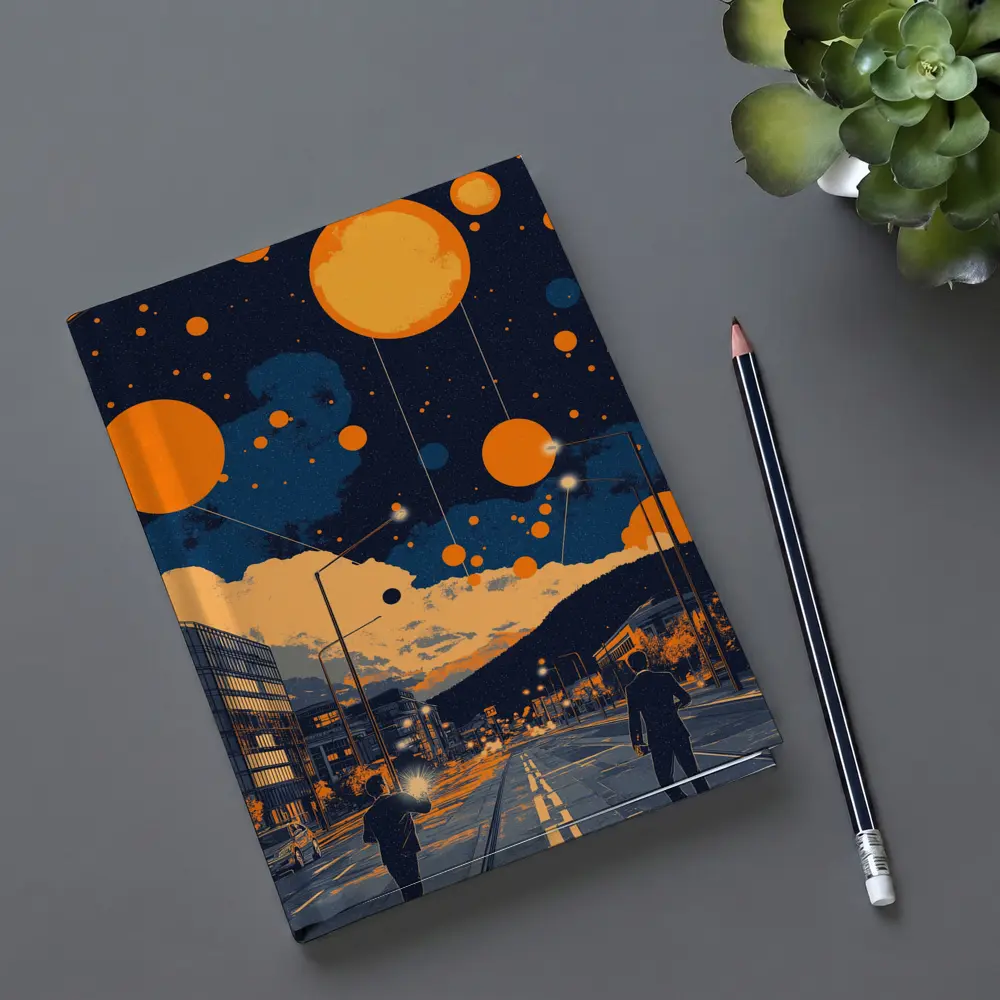 Anime City Street Orange Planets Night Sky – Notebooks