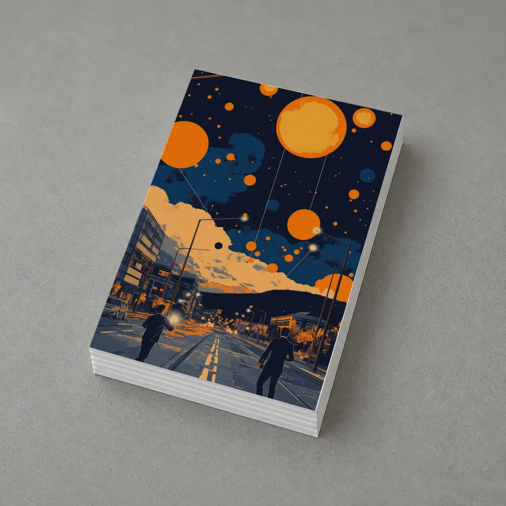Anime City Street Orange Planets Night Sky – Postcards