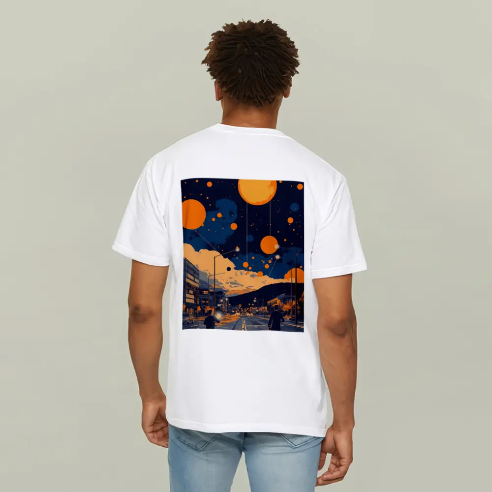 Anime City Street Orange Planets Night Sky – T-Shirts