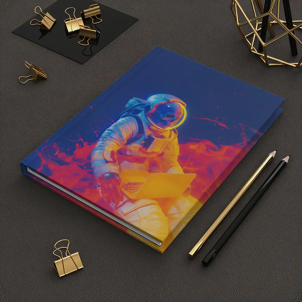 Astronaut Working Laptop Neon Space Flames – Notebooks