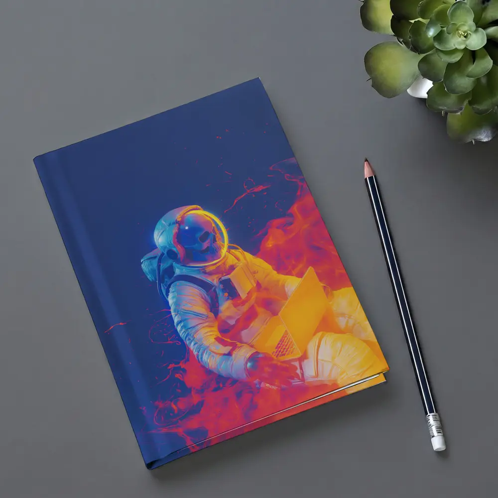 Astronaut Working Laptop Neon Space Flames – Notebooks