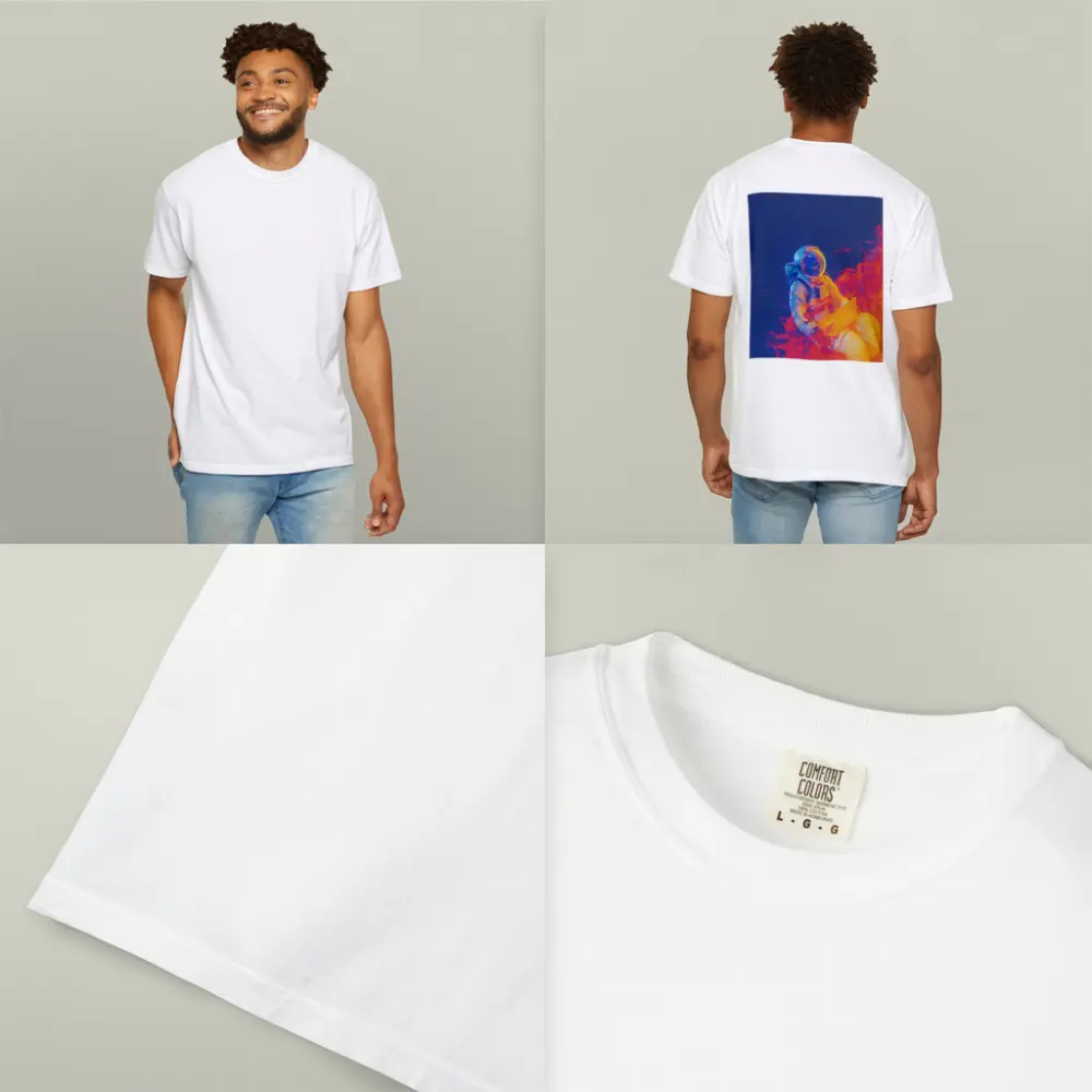 Astronaut Working Laptop Neon Space Flames – T-Shirts