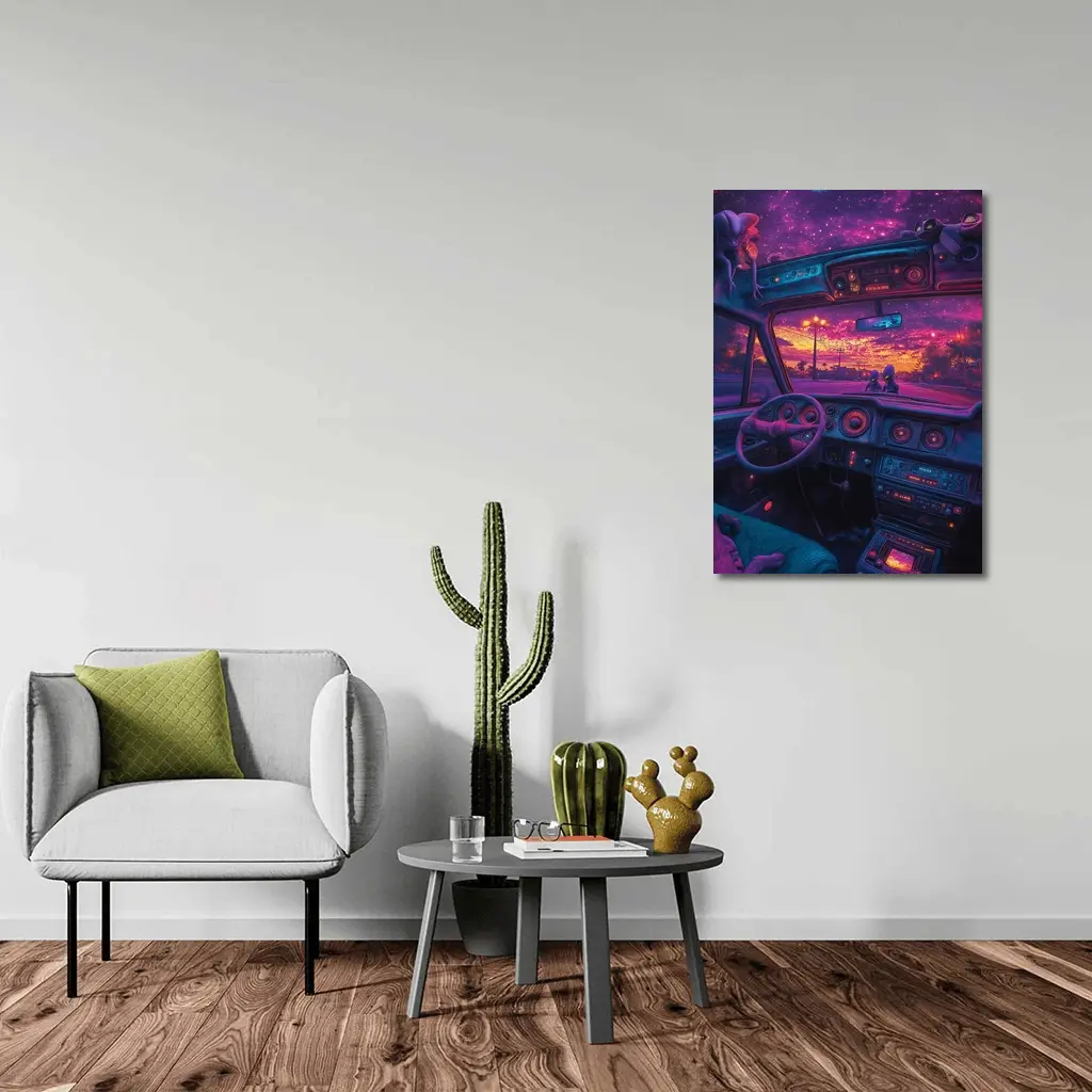 Retro Car Interior Galaxy Night Drive – Wall Art