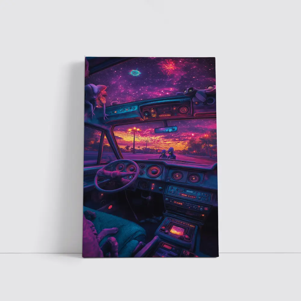 Retro Car Interior Galaxy Night Drive – Wall Art