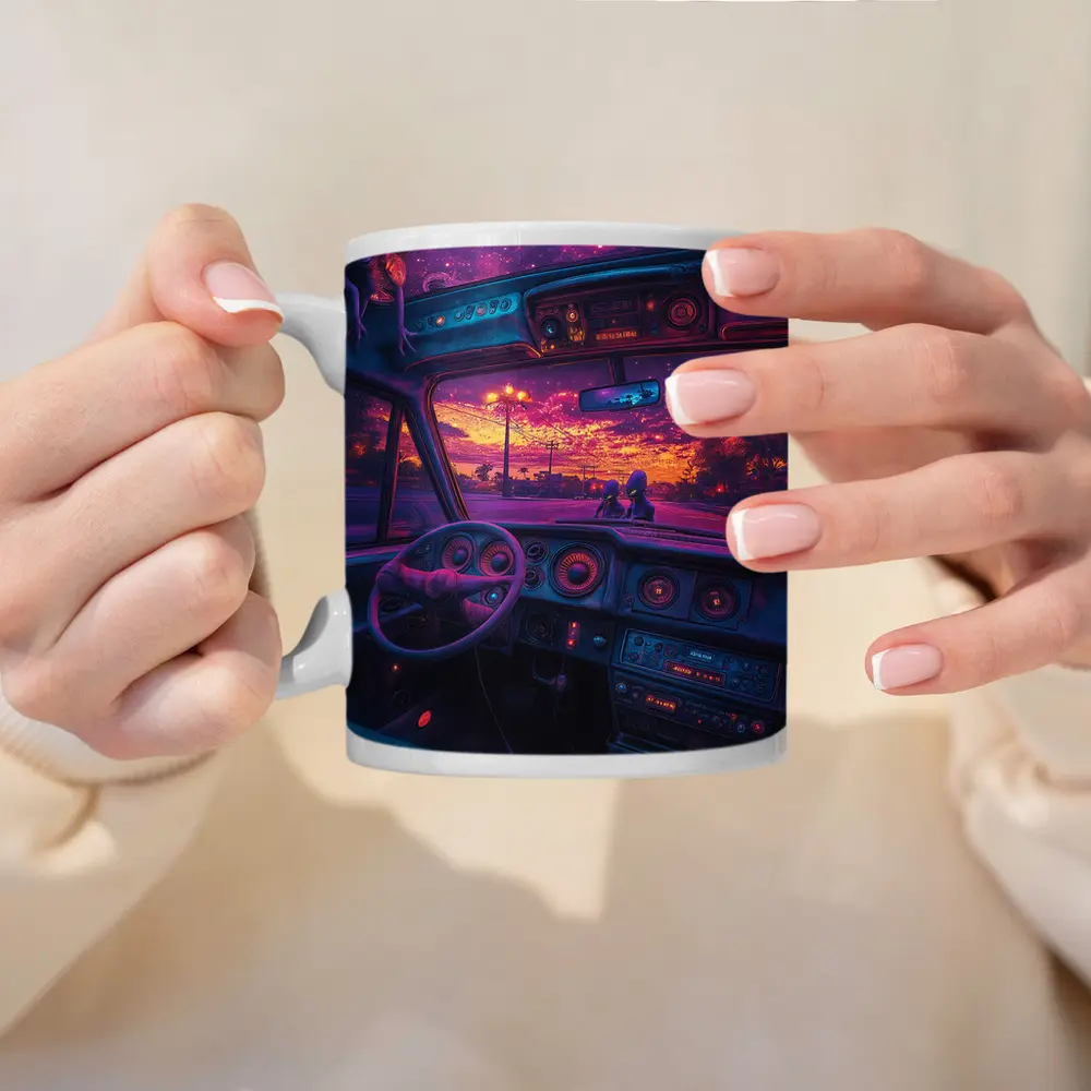 Retro Car Interior Galaxy Night Drive – Mugs