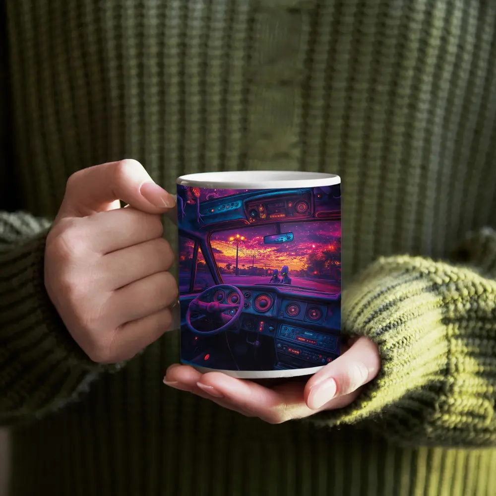 Retro Car Interior Galaxy Night Drive – Mugs