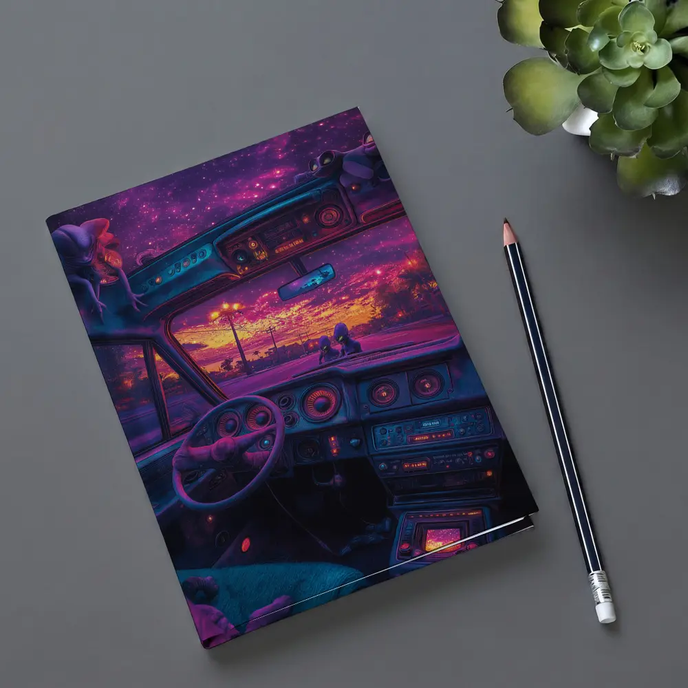 Retro Car Interior Galaxy Night Drive – Notebooks