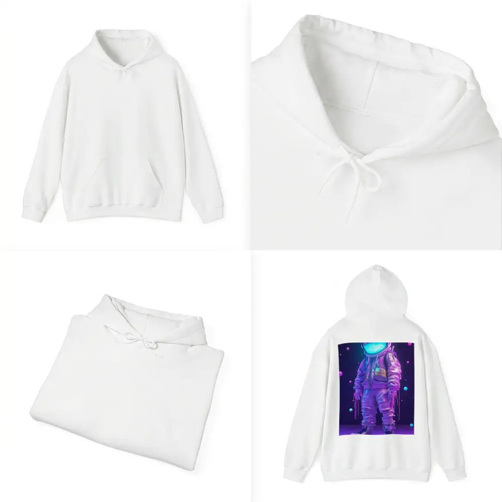 Neon Astronaut Standing in Purple Space – Hoodies
