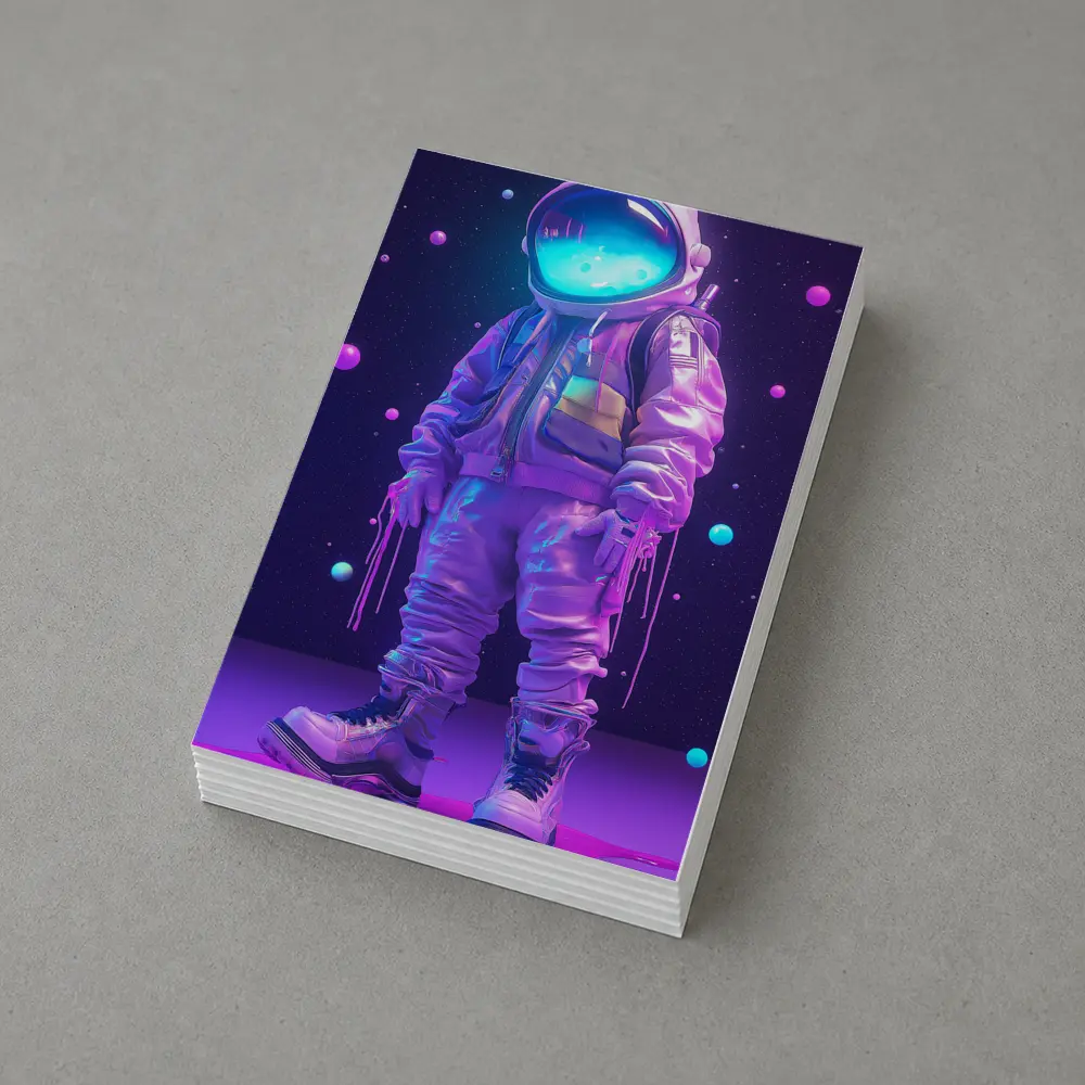 Neon Astronaut Standing in Purple Space – Postcards
