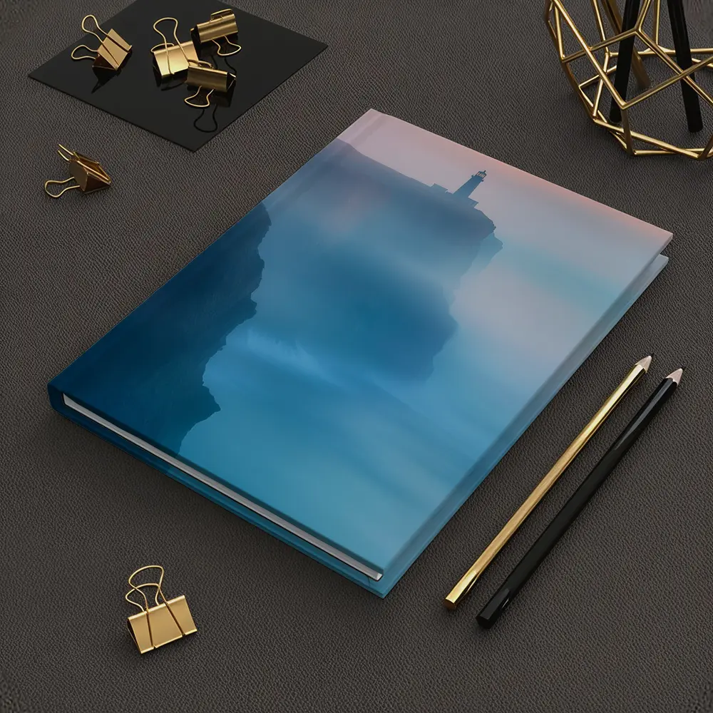 Lighthouse on Misty Cliffs at Sunset – Notebooks