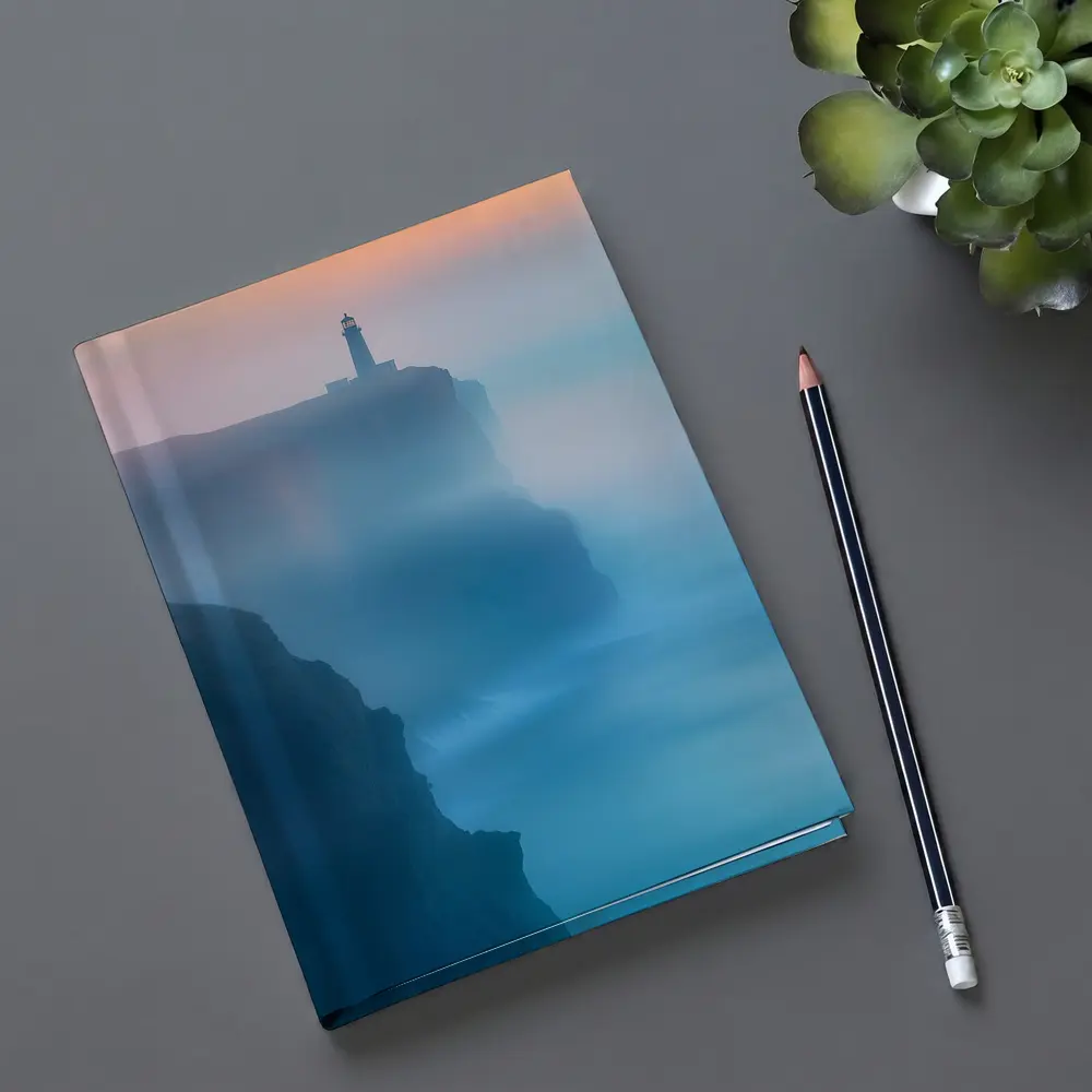 Lighthouse on Misty Cliffs at Sunset – Notebooks