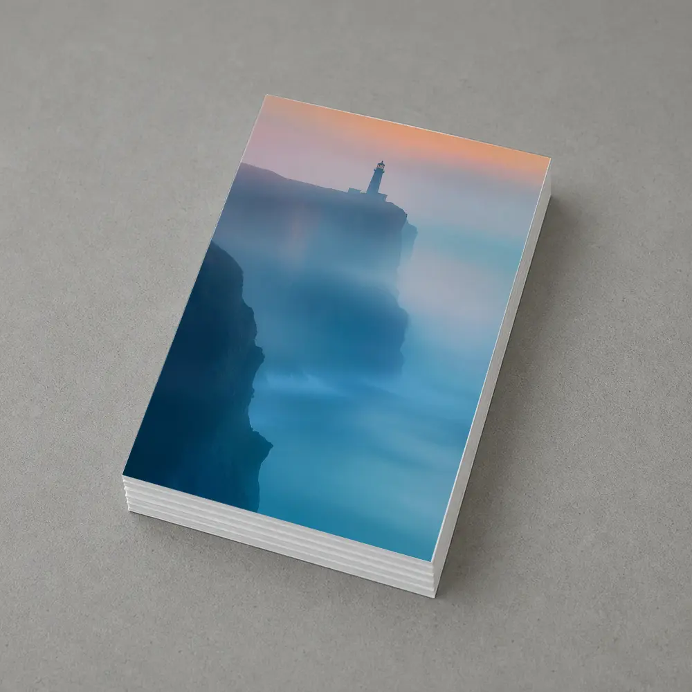 Lighthouse on Misty Cliffs at Sunset – Postcards
