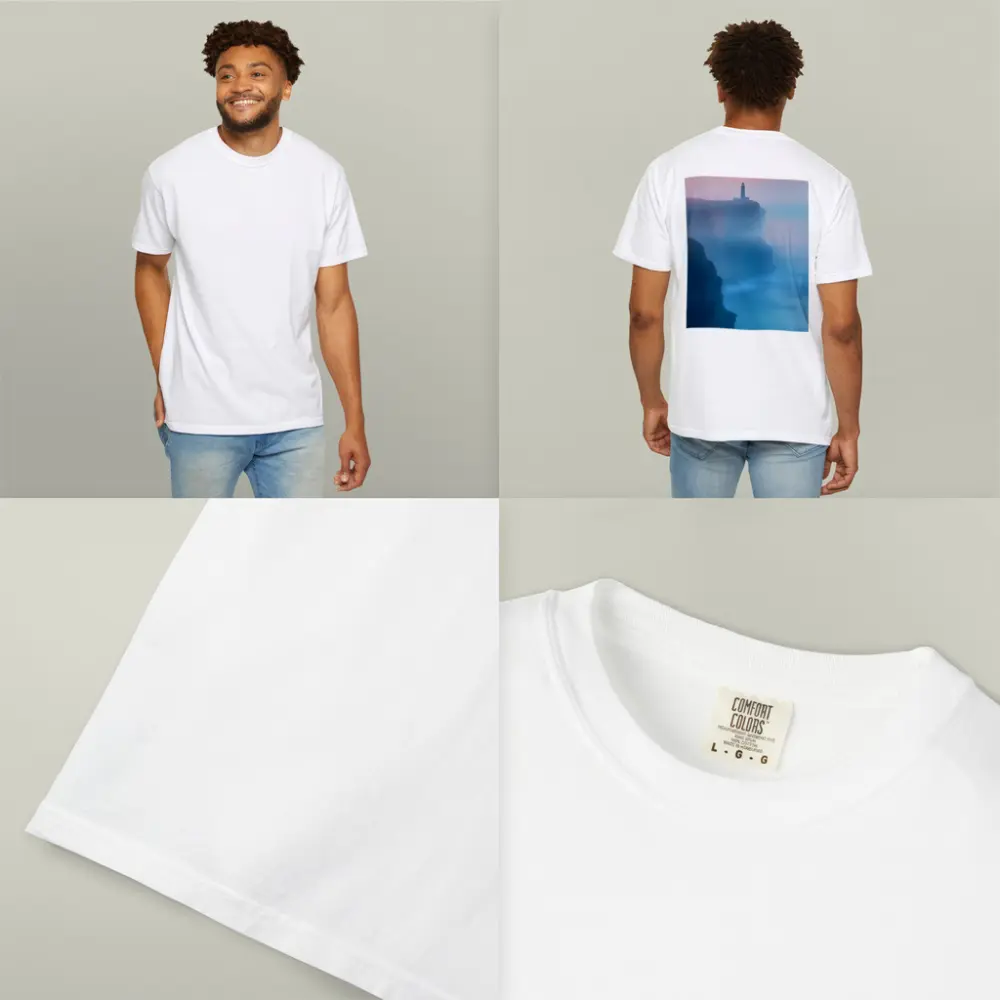 Lighthouse on Misty Cliffs at Sunset – T-Shirts