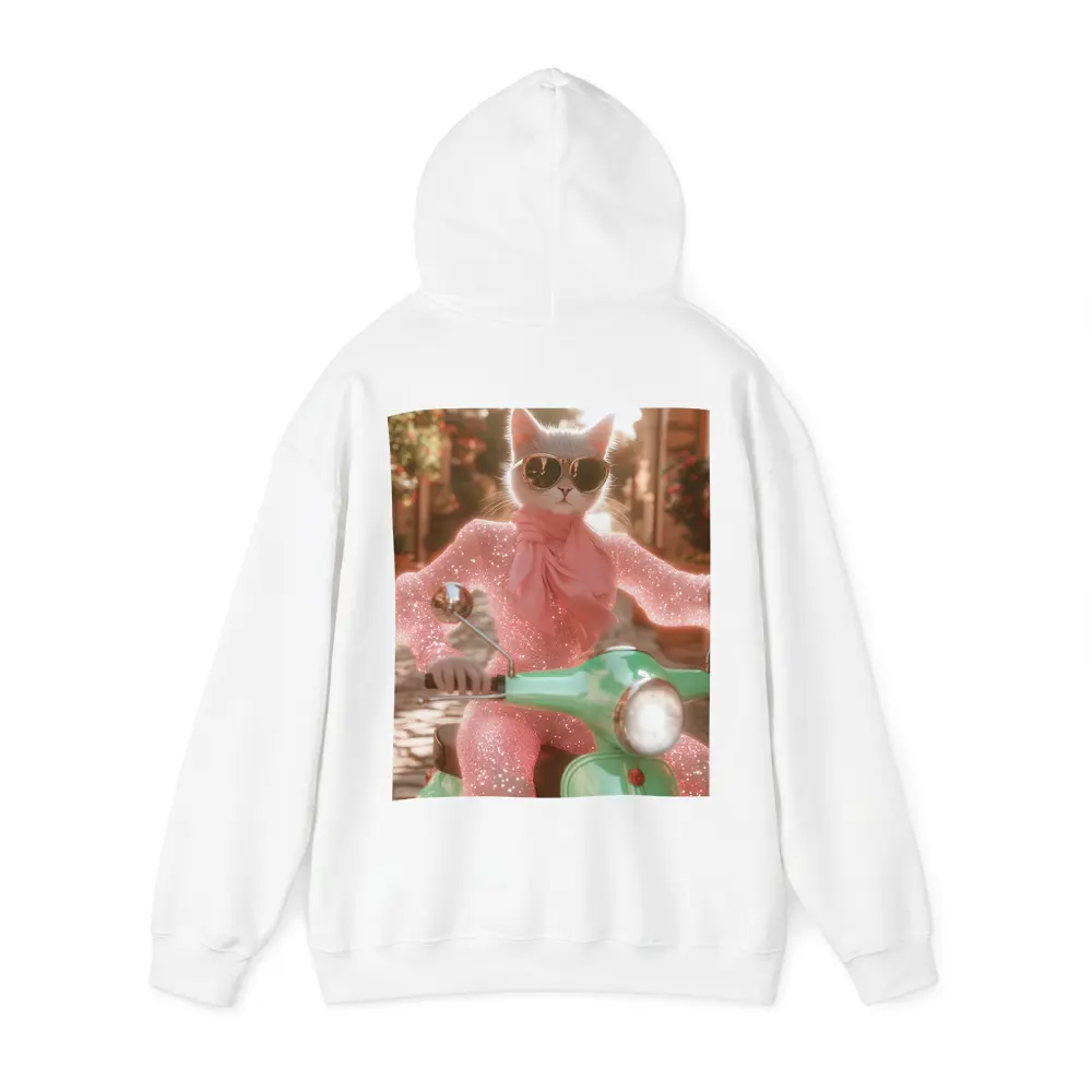 White Cat Sunglasses Pink Glitter Scooter Street – Hoodies