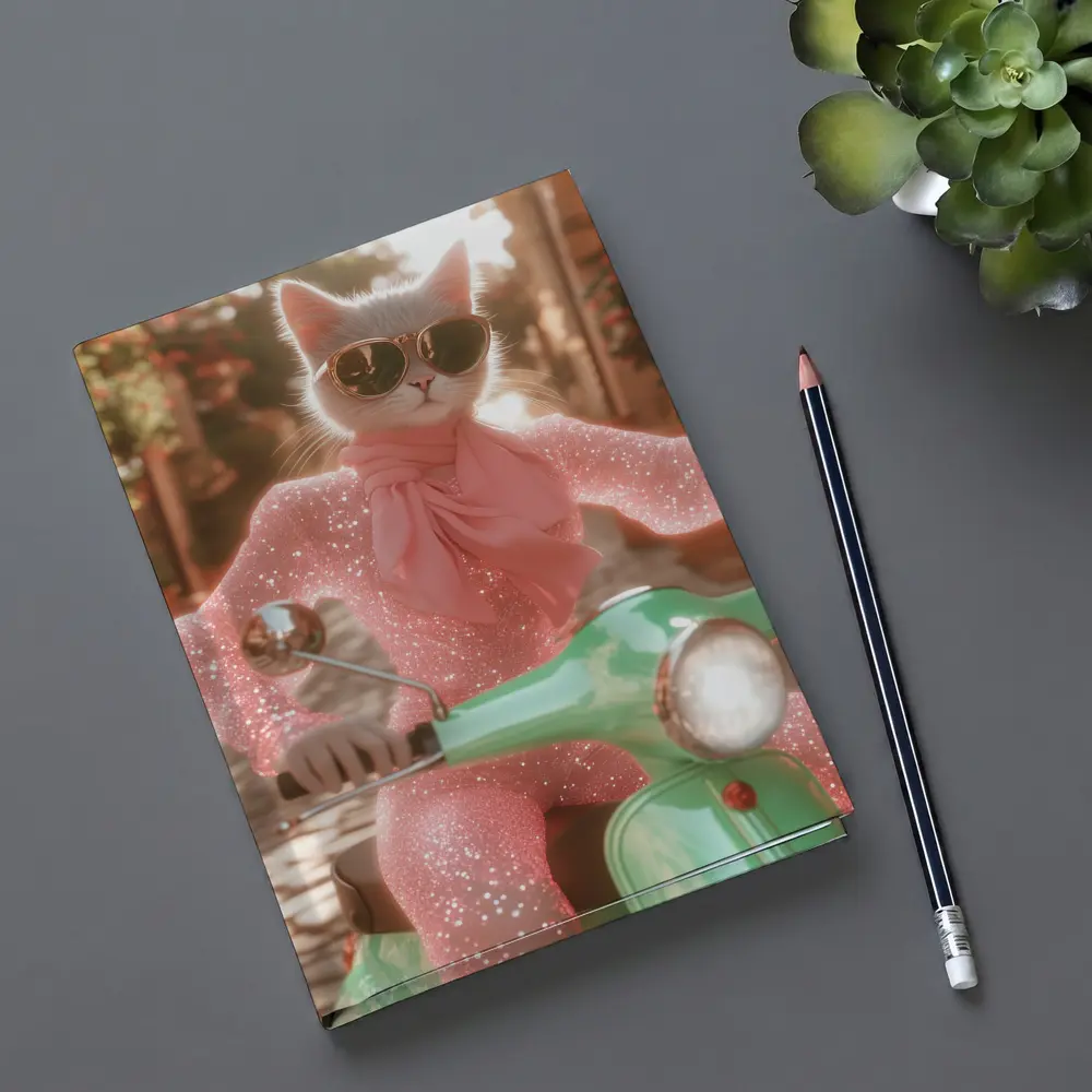 White Cat Sunglasses Pink Glitter Scooter Street – Notebooks
