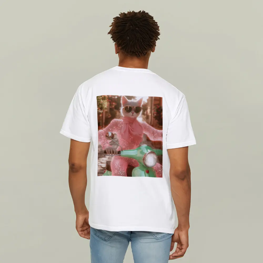 White Cat Sunglasses Pink Glitter Scooter Street – T-Shirts