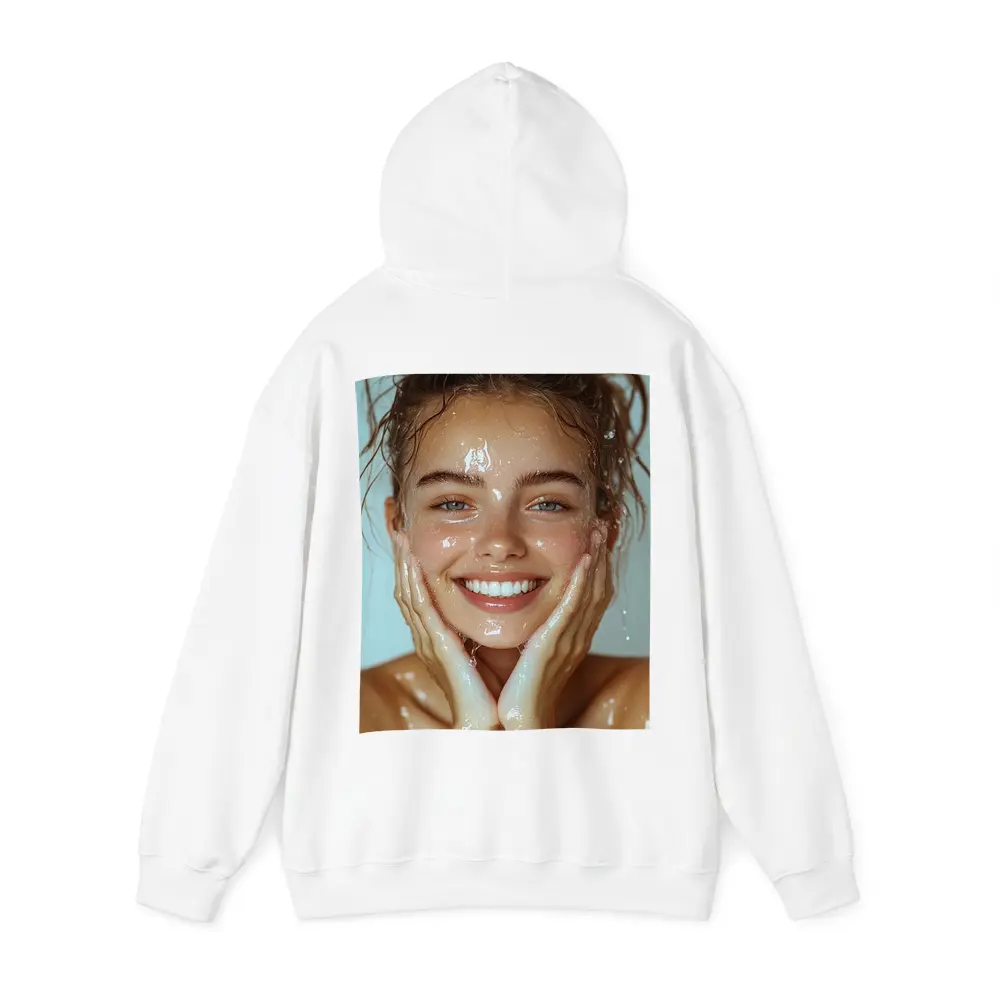 Smiling Woman Washing Face With Water – Hoodies