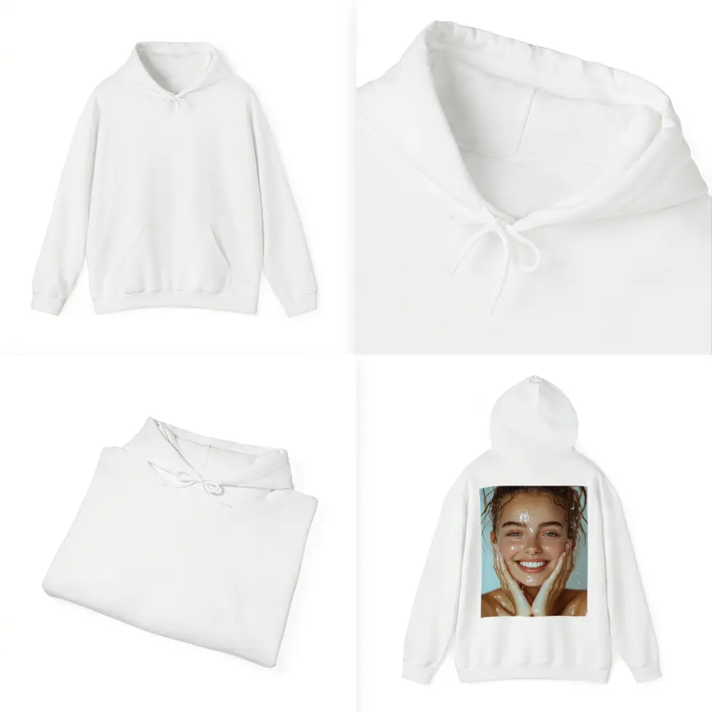 Smiling Woman Washing Face With Water – Hoodies