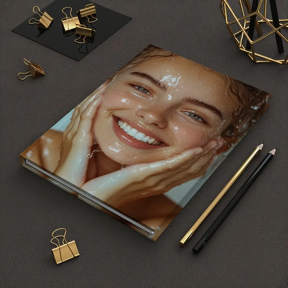 Smiling Woman Washing Face With Water – Notebooks