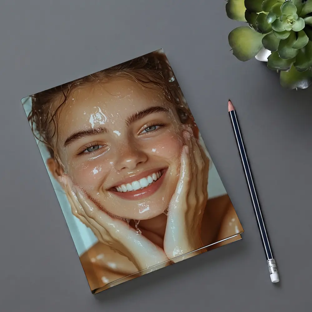 Smiling Woman Washing Face With Water – Notebooks