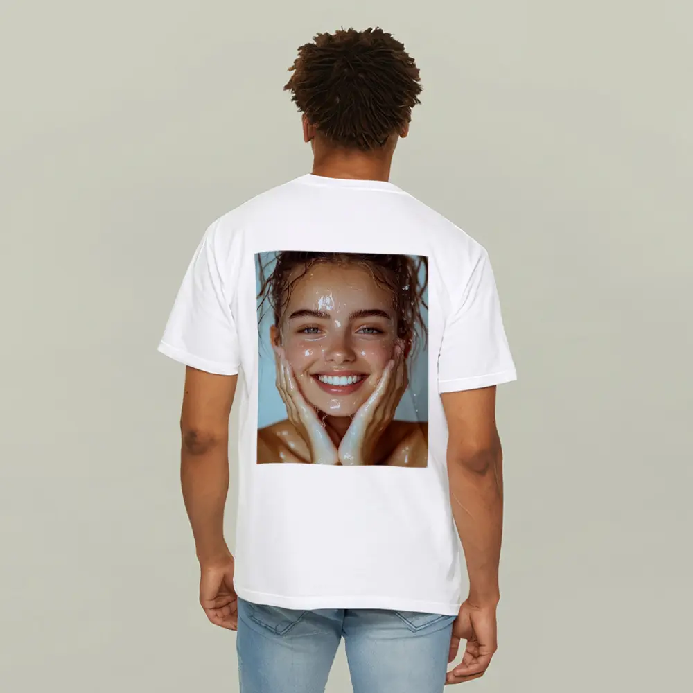 Smiling Woman Washing Face With Water – T-Shirts