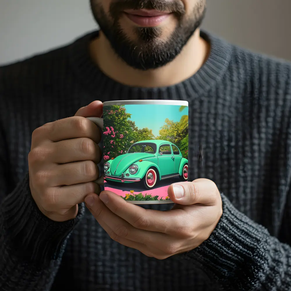 Volkswagen Beetle Mint Green Tropical Garden – Mugs