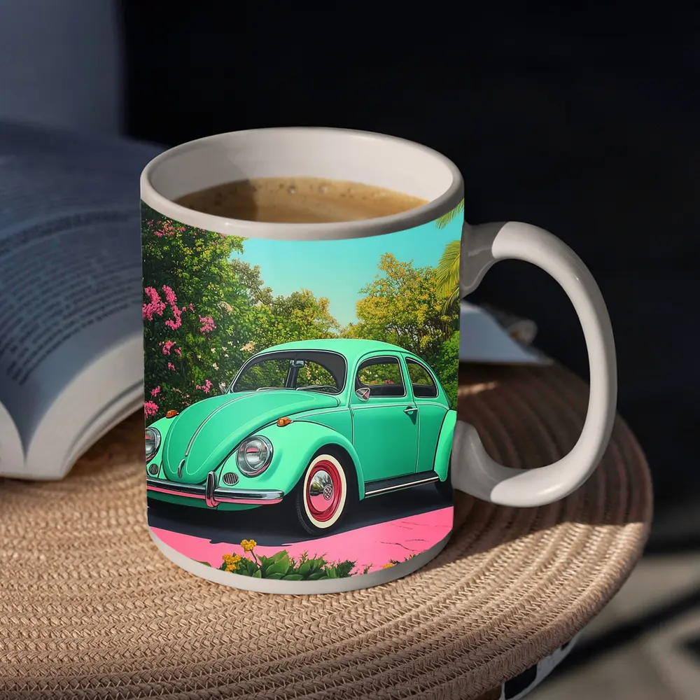 Volkswagen Beetle Mint Green Tropical Garden – Mugs