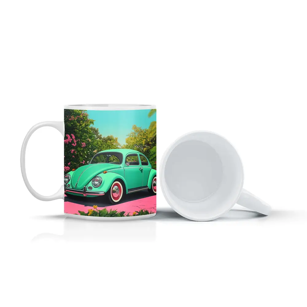 Volkswagen Beetle Mint Green Tropical Garden – Mugs