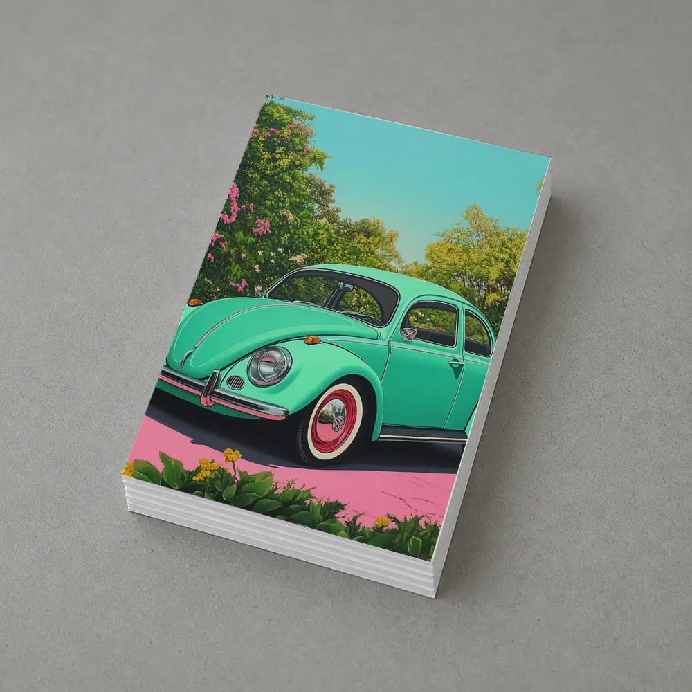 Volkswagen Beetle Mint Green Tropical Garden – Postcards