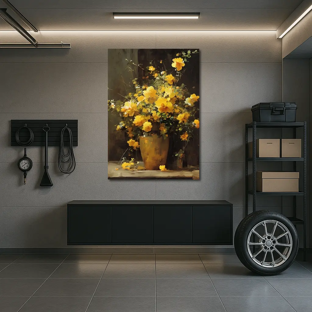 Yellow Roses Bouquet Dark Brown Background – Wall Art