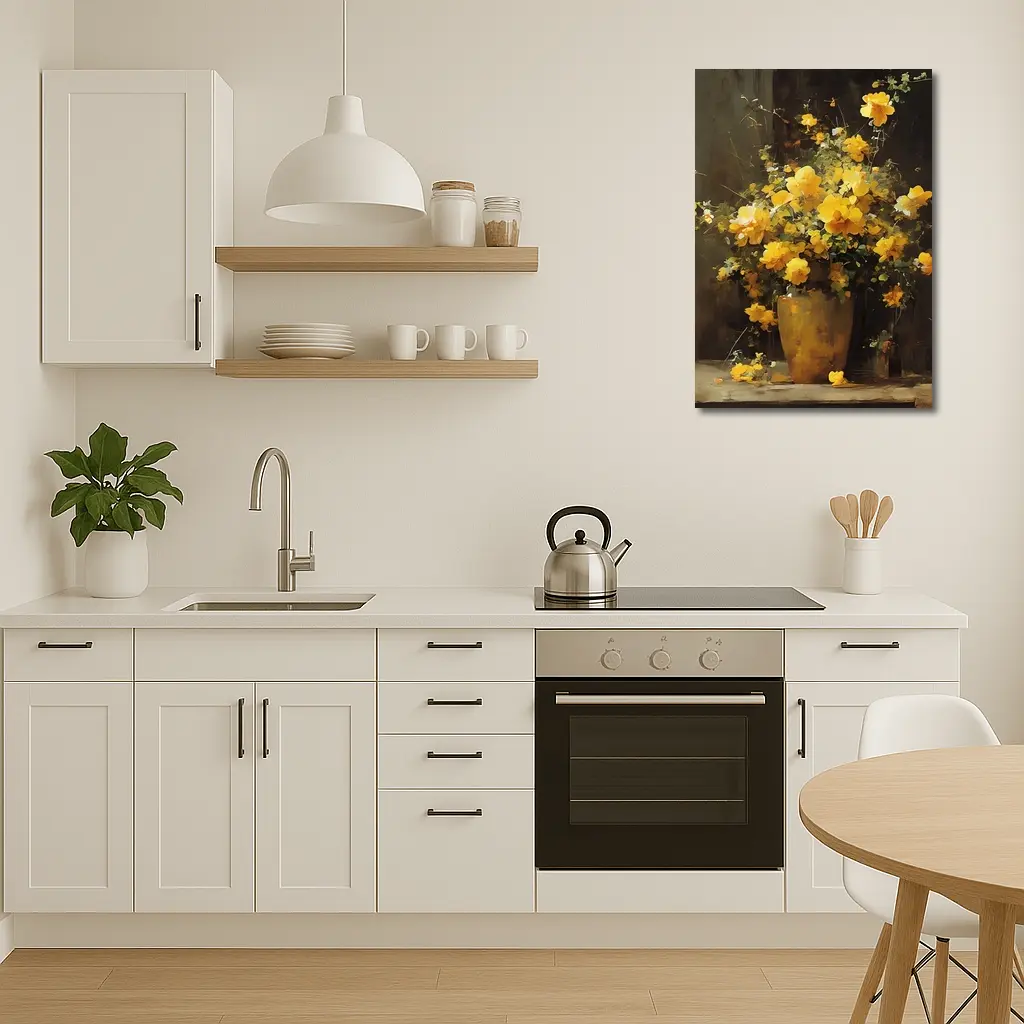 Yellow Roses Bouquet Dark Brown Background – Wall Art