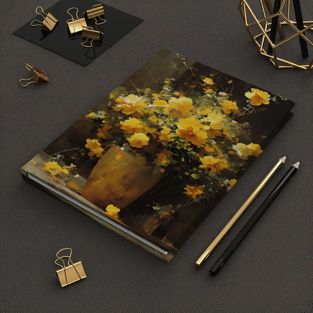 Yellow Roses Bouquet Dark Brown Background – Notebooks