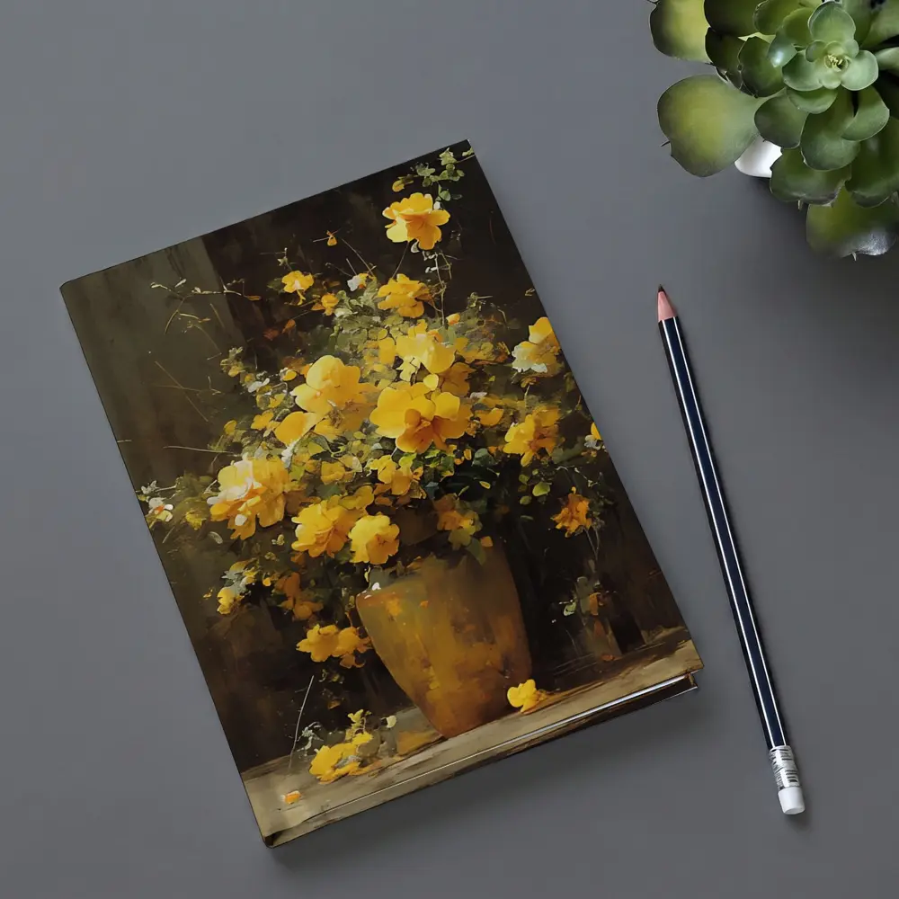 Yellow Roses Bouquet Dark Brown Background – Notebooks