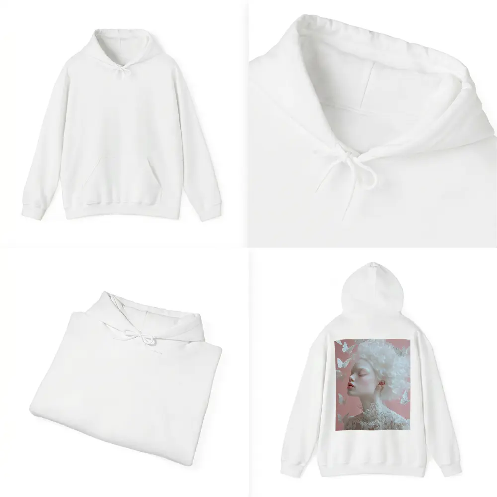 Albino Woman White Butterflies Pink Background – Hoodies