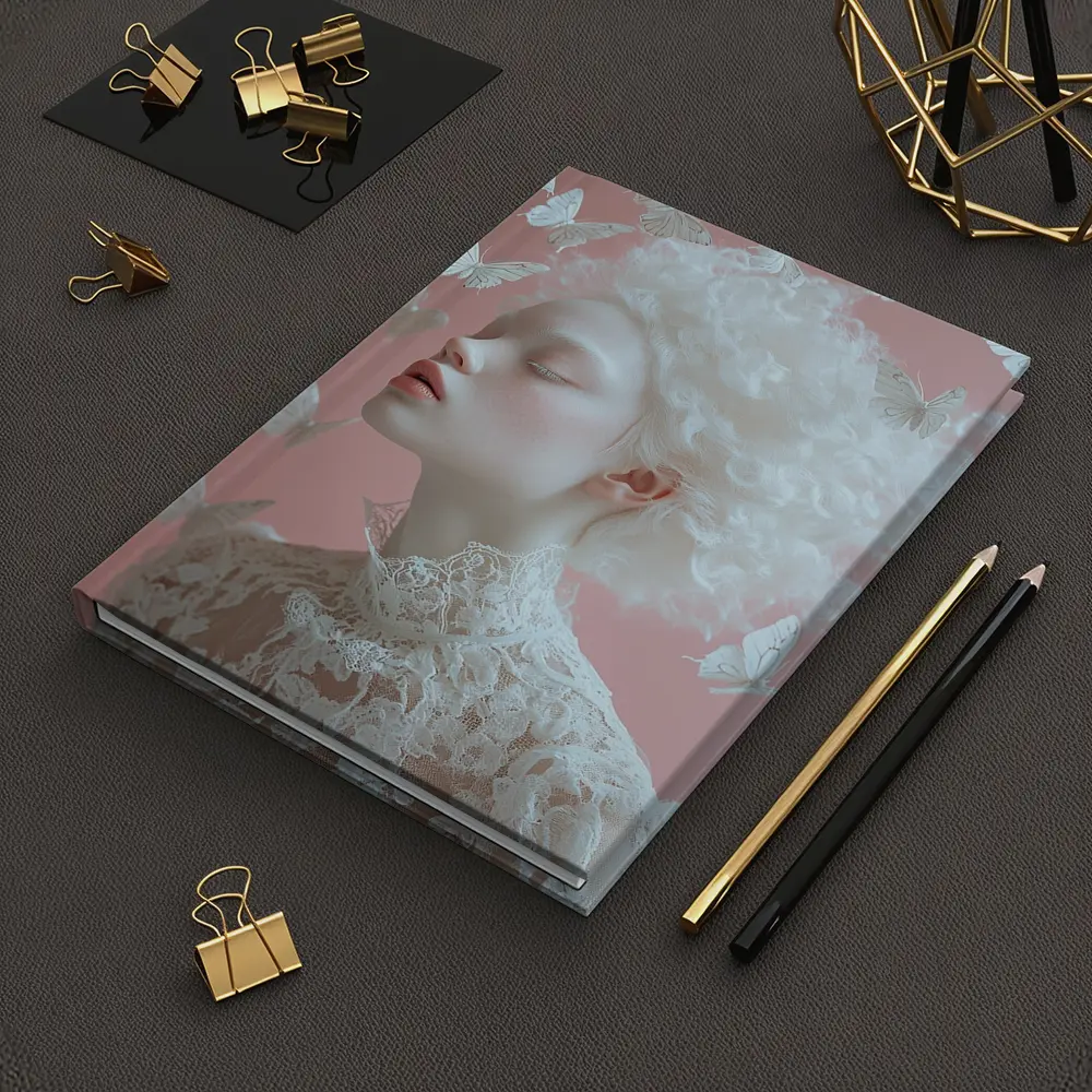 Albino Woman White Butterflies Pink Background – Notebooks
