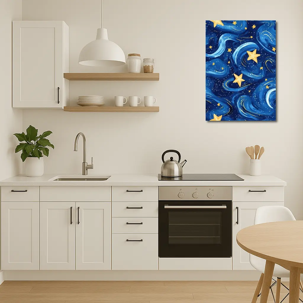 Swirling Night Sky Stars Blue Illustration – Wall Art